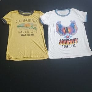 Two Graphic Ringer Tees Sz S and XS